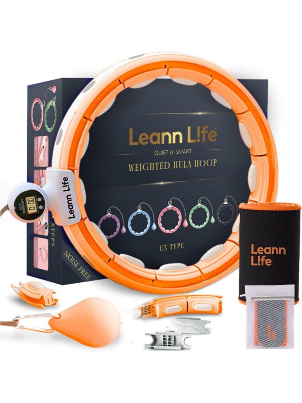 Adjustable Smart Weighted Hula Hoop with Counter & Wash Bag - 16 Knots, Plus
